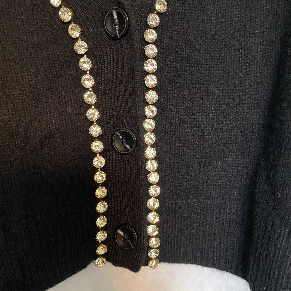 Aqua Black Cashmere V-Neck Cardigan with Rhinestone Trim - Picture 9 of 9